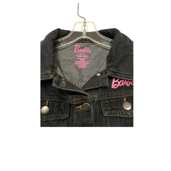 Barbie Dark Indigo Blue Jean Denim Jacket Girls Size‎ 6 6X Pink Button Up Retro - Picture 3 of 3